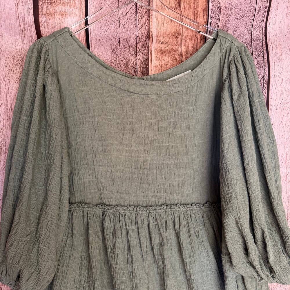 Free People FP Beach Romper Beyond Obsessed Green‎ Puff Sleeve Casual Boho M - Picture 3 of 9
